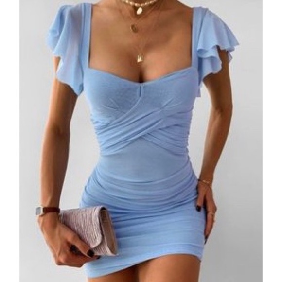 Feiman Blue Ruffle Bodycon Mini Dress - Picture 1 of 5